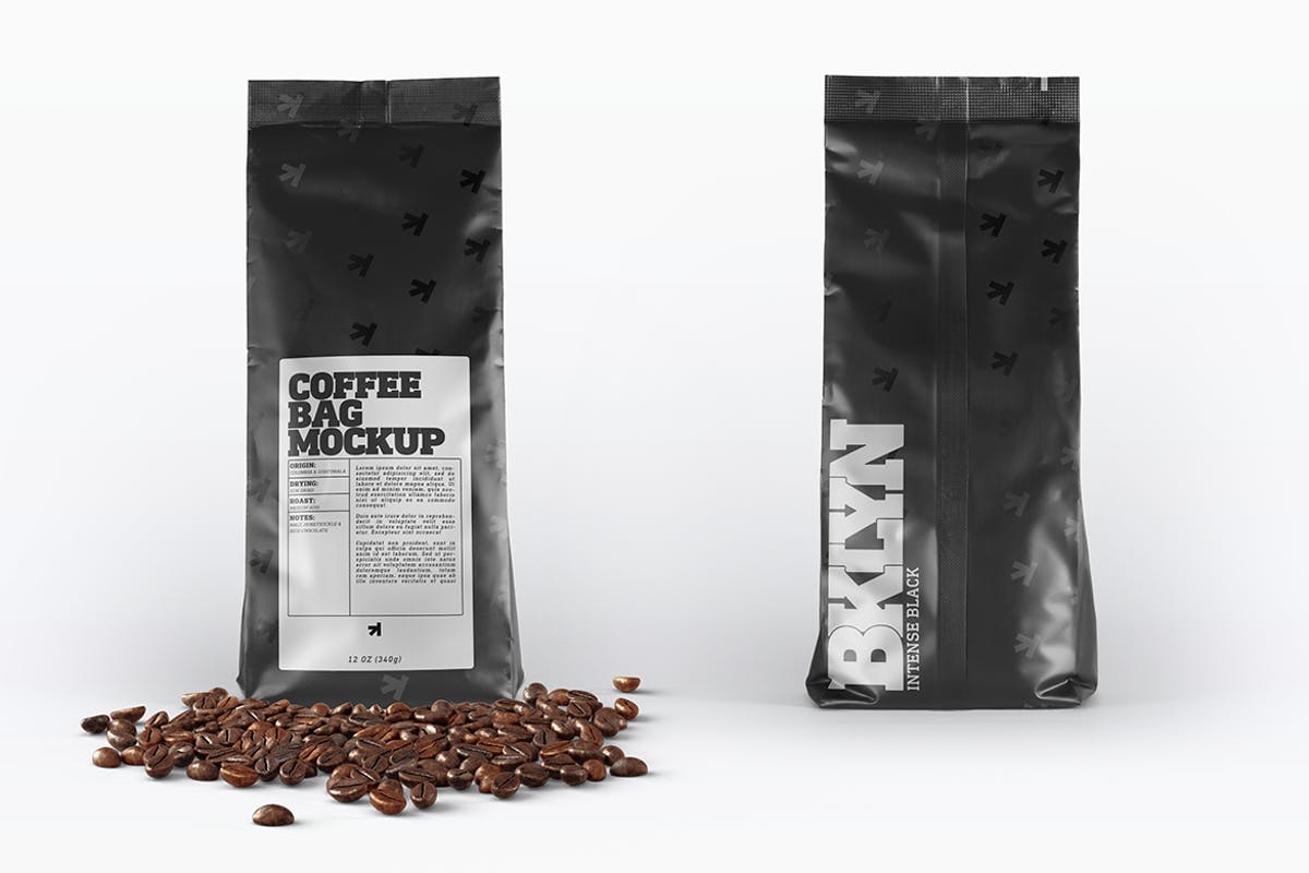 咖啡豆袋装外观设计样机 Coffee Bag Packaging Mockup插图