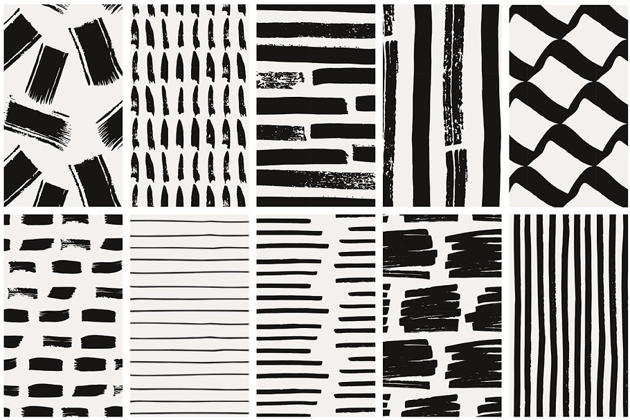 黑白手绘线条纹理 Black & White Brushed Lines Patterns插图(7)