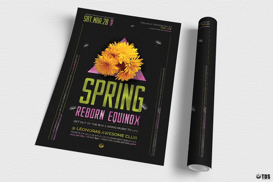 春天花卉元素活动海报PSD模板V6 Spring Equinox Flyer PSD V6插图(2)