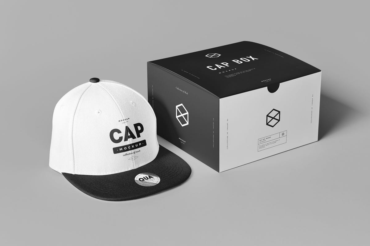 帽子鸭舌帽&包装盒样机模板 Cap & Box Mock-up插图