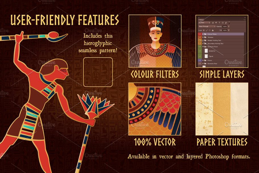 神秘国度埃及文化艺术插画模板 Egyptian Art and Design Templates插图(2)