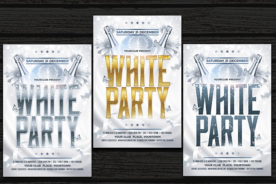 白色活动派对传单模板  White Party Flyer插图(1)