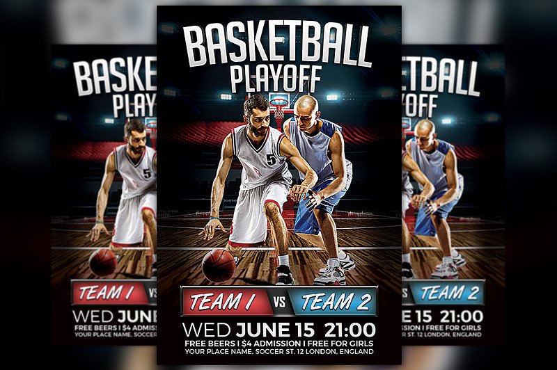 篮球季赛后宣传传单模板 Basketball Playoff Flyer Template插图