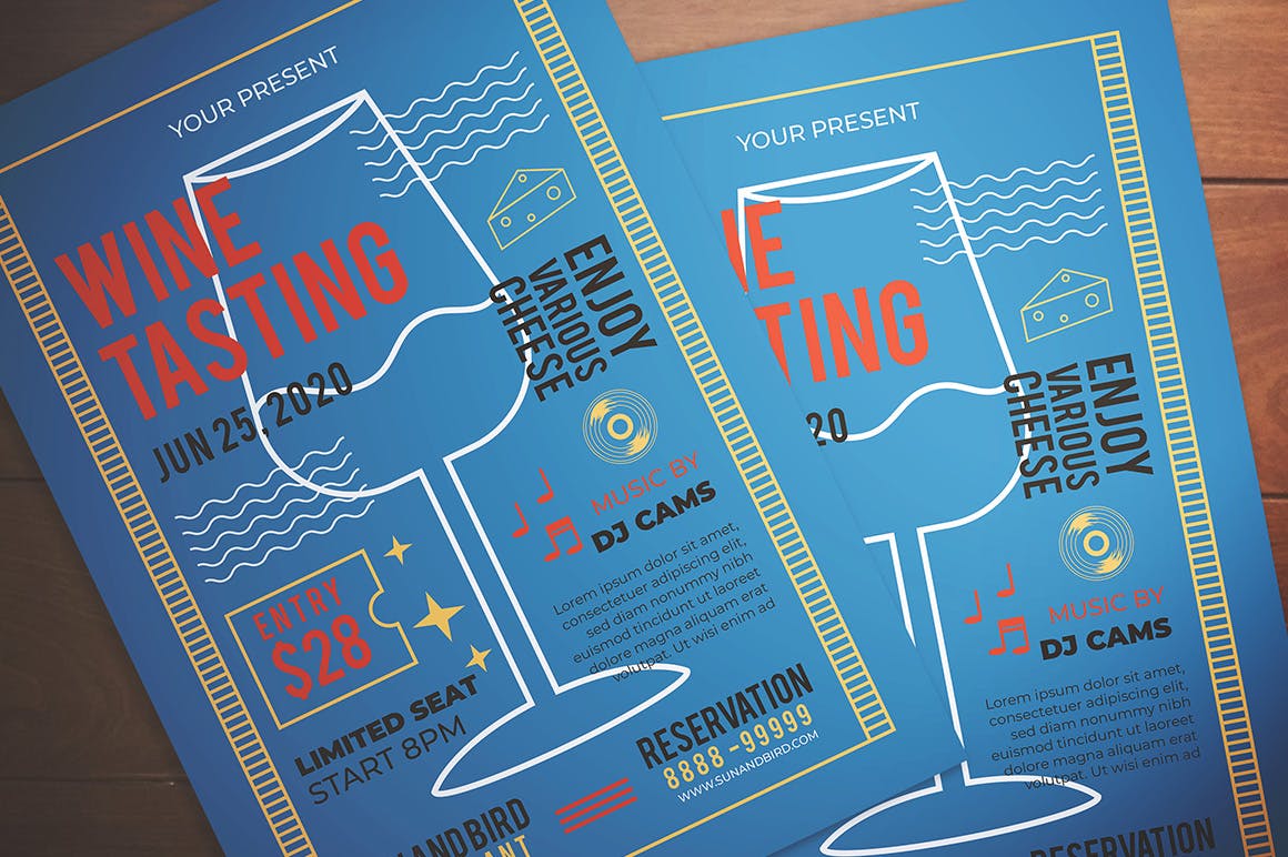 品酒会活动孟菲斯设计风格海报传单模板 Wine Tasting Flyer插图(1)