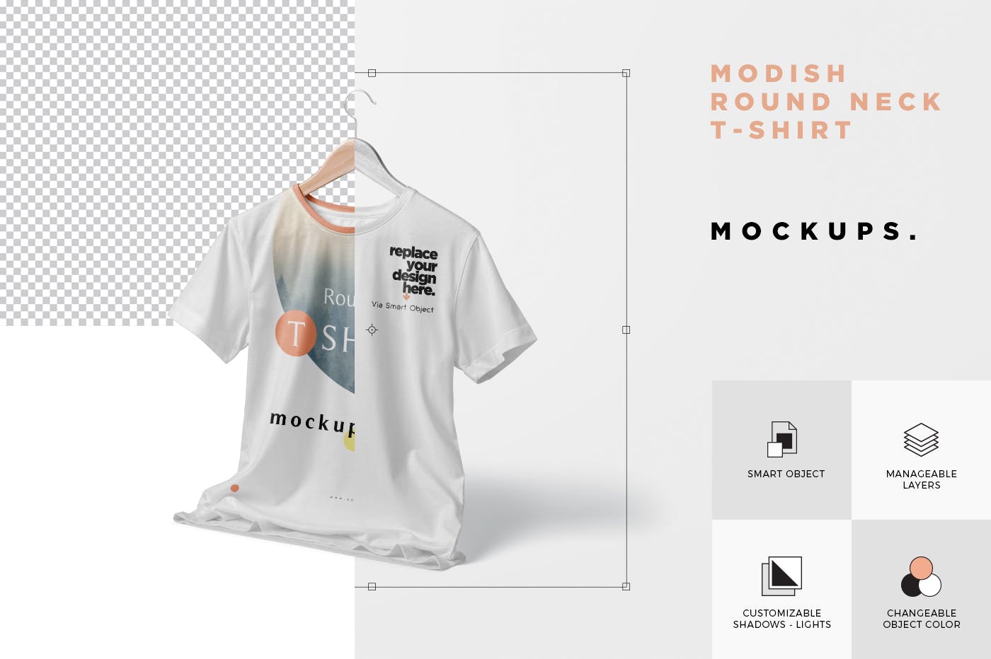 时尚圆领T恤印花设计效果图样机模板 Modish Round Neck T-Shirts Mockups插图(5)