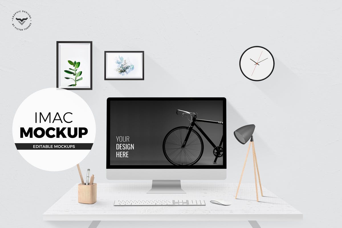 iMac办公桌面场景样机 iMac mockups with Table插图