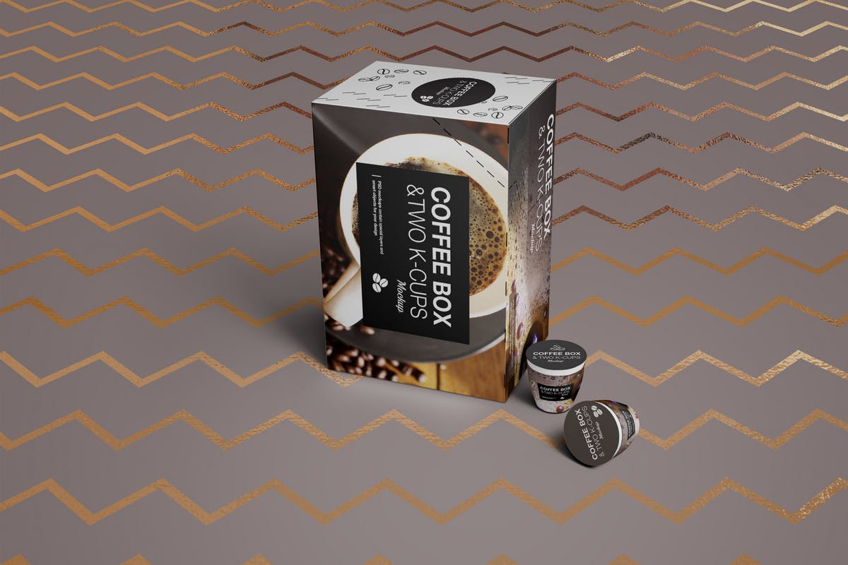 高品质的时尚咖啡杯/咖啡盒样机 2 K-Cups-Coffee Box Mockup插图