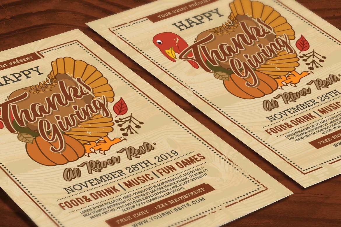 感恩节主题派对海报传单模板素材 Thanksgiving Flyer插图(2)