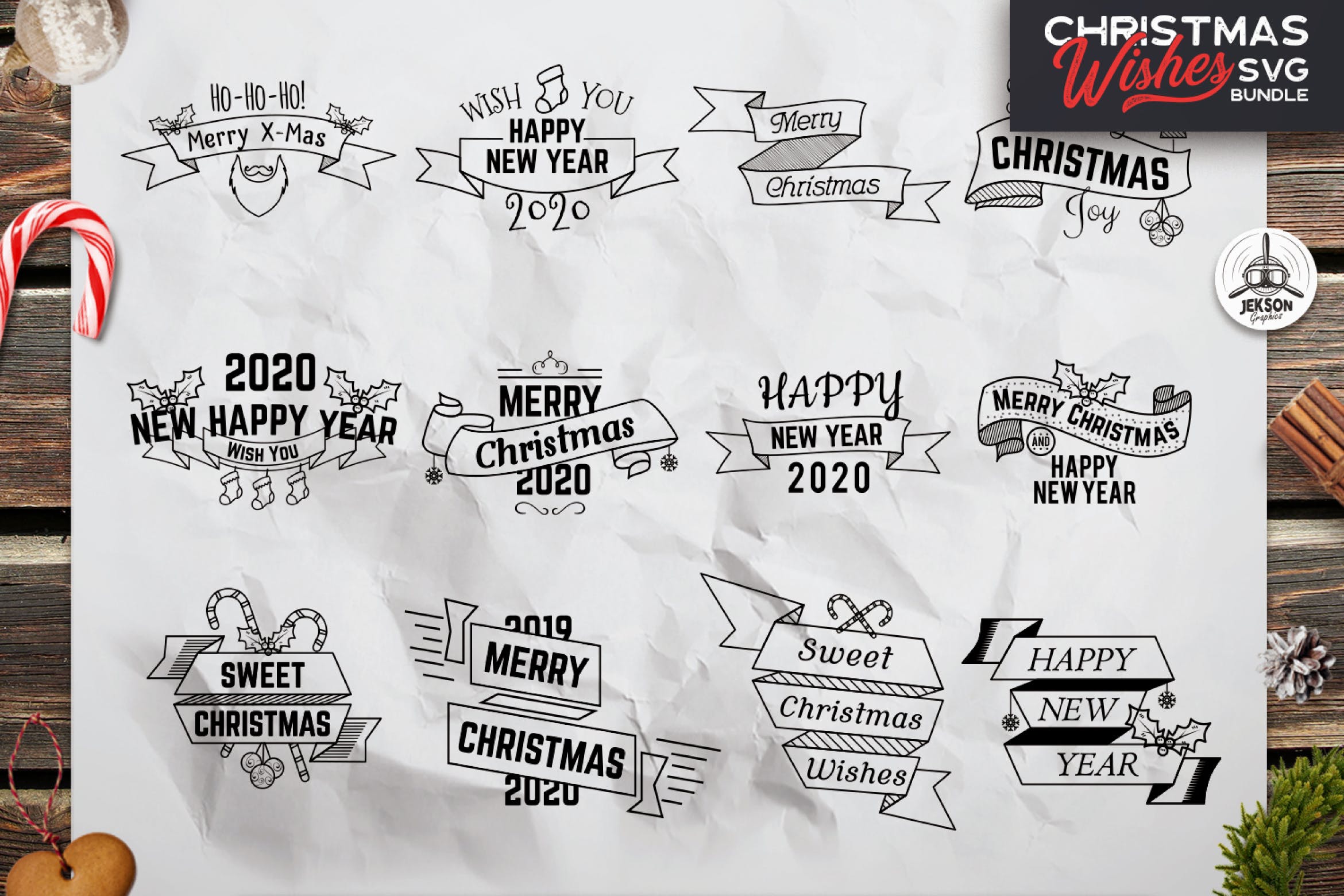 复古圣诞主题Logo/标签/徽章设计模板 Retro Christmas Overlays, New Year Labels & Badges插图