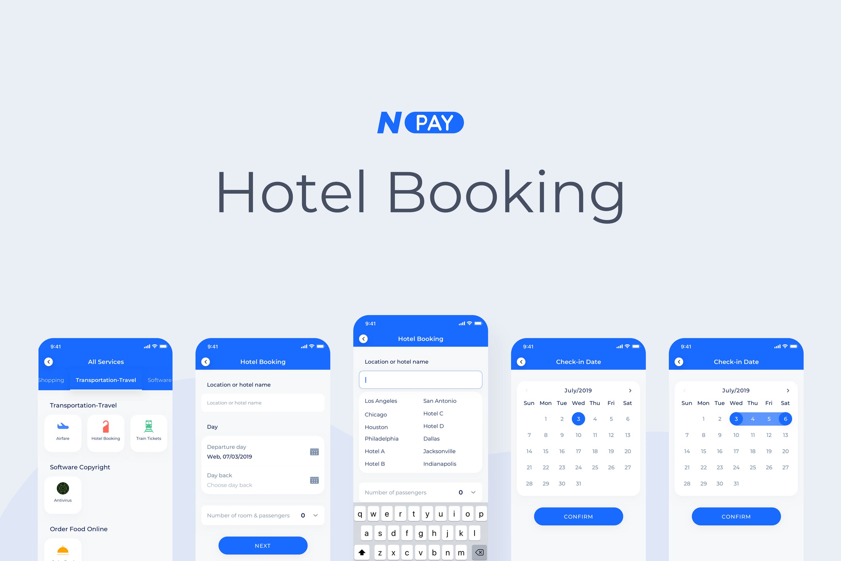 电子钱包APP应用UI设计之酒店预订界面设计模板 Hotel Booking – Wallet Mobile UI – N插图