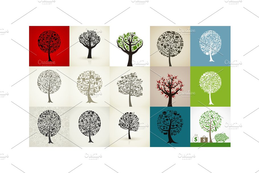 各式手绘水彩大树插图 Collection of trees插图(2)