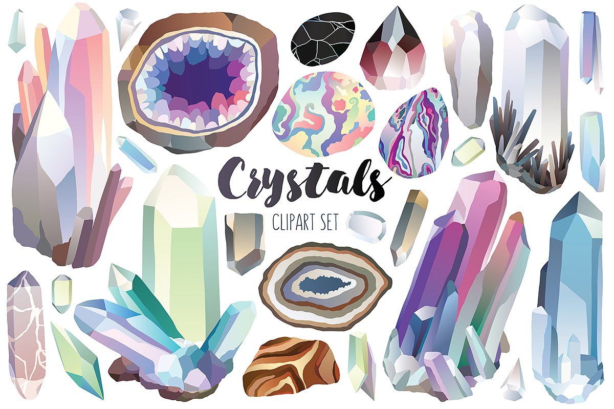 水晶宝石剪贴画素材 Crystals & Gems Clipart Bundle插图