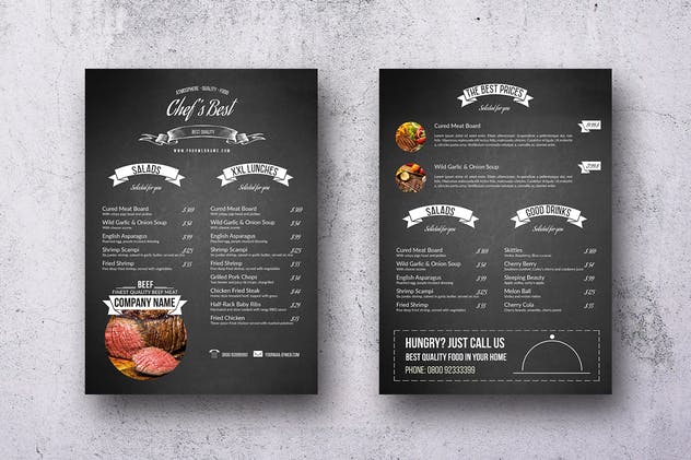 复古黑板报风格餐厅菜单设计PSD模板 Chef’s Restaurant Menu – A4 & US Letter插图(1)