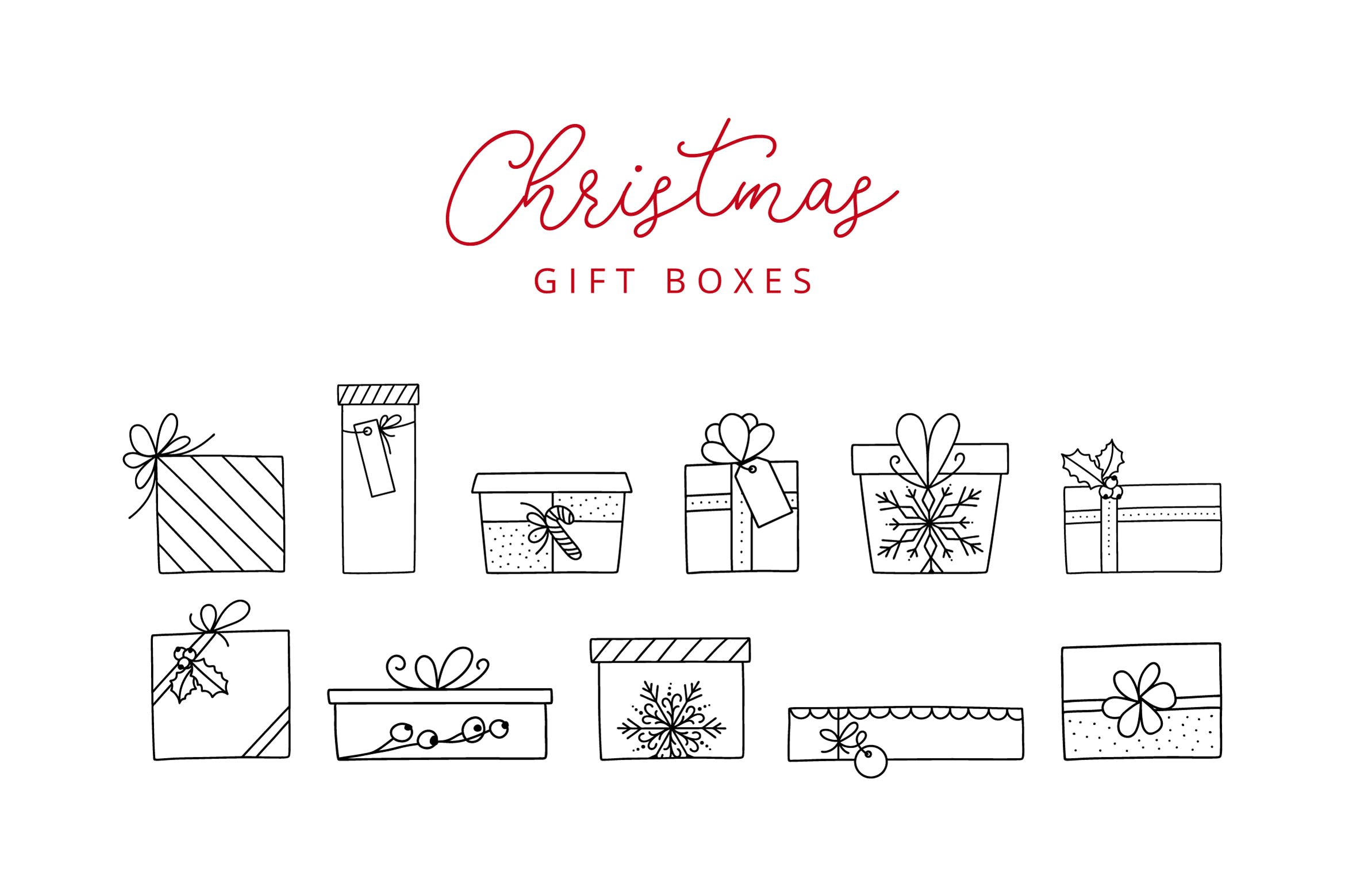 11枚圣诞礼品盒线性图标素材 11 Christmas Gift Box Doodle Line Icons插图