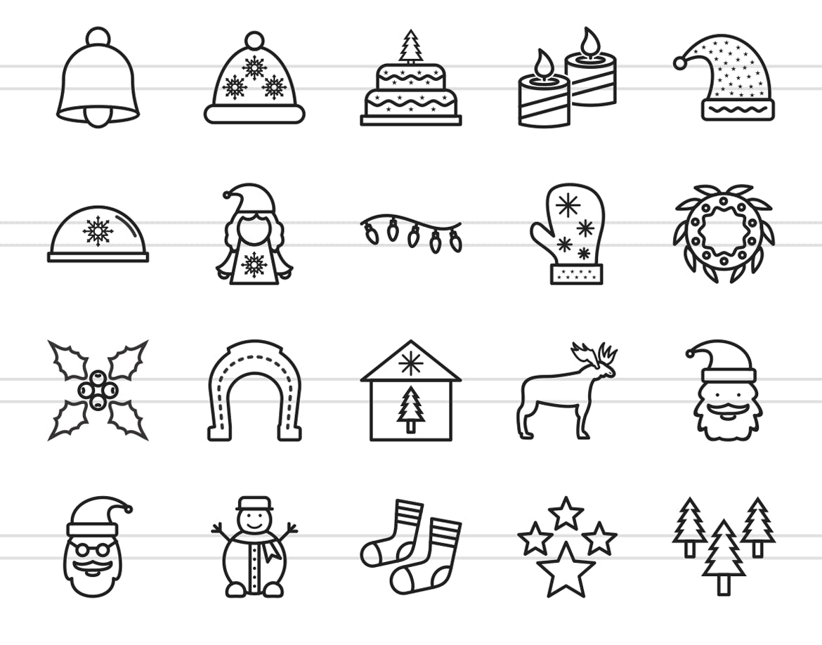 40枚圣诞节主题矢量线性图标 40 Christmas Line Icons插图(2)