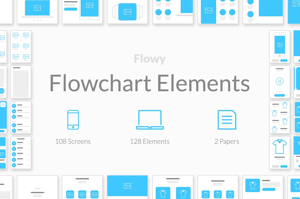 UI 设计线框图元素素材包 Flowchart elements（Web&手机端,for Photoshop & Sketch ）插图