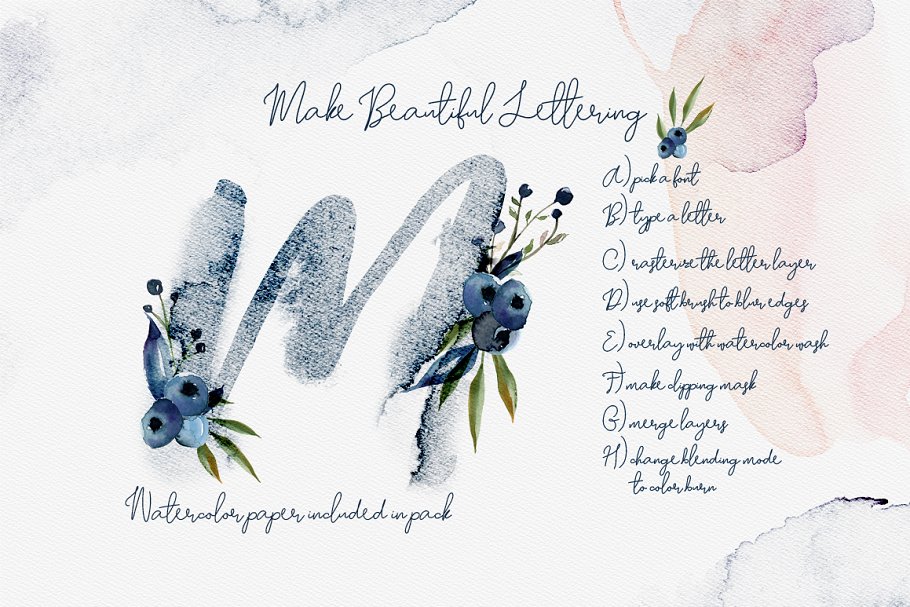 水彩花卉剪贴画合集[对象、花环&纹理] Falling Watercolor Clipart Bundle插图(5)