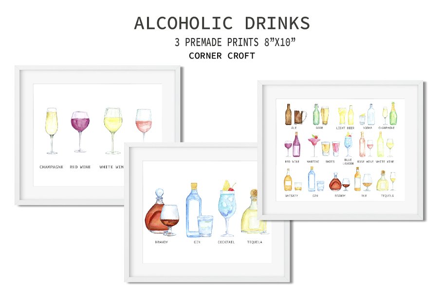 酒瓶酒杯等相关水彩剪贴画合集 Watercolor Alcohol Drink Collection插图(4)