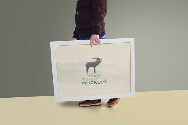 摄影海报艺术品白色画框样机 Poster Frame Mockups插图(4)