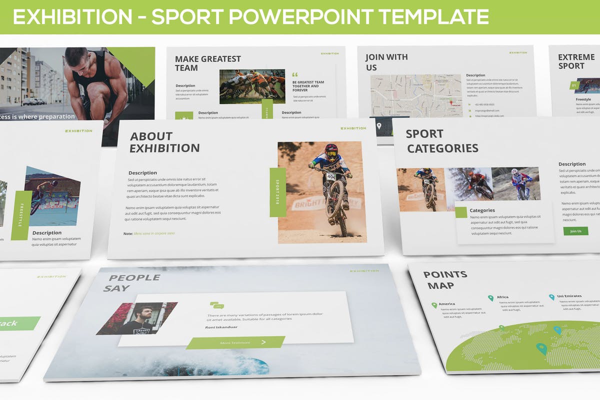 体育运动行业PPT幻灯片模板下载 Exhibition – Sport Powerpoint Template插图