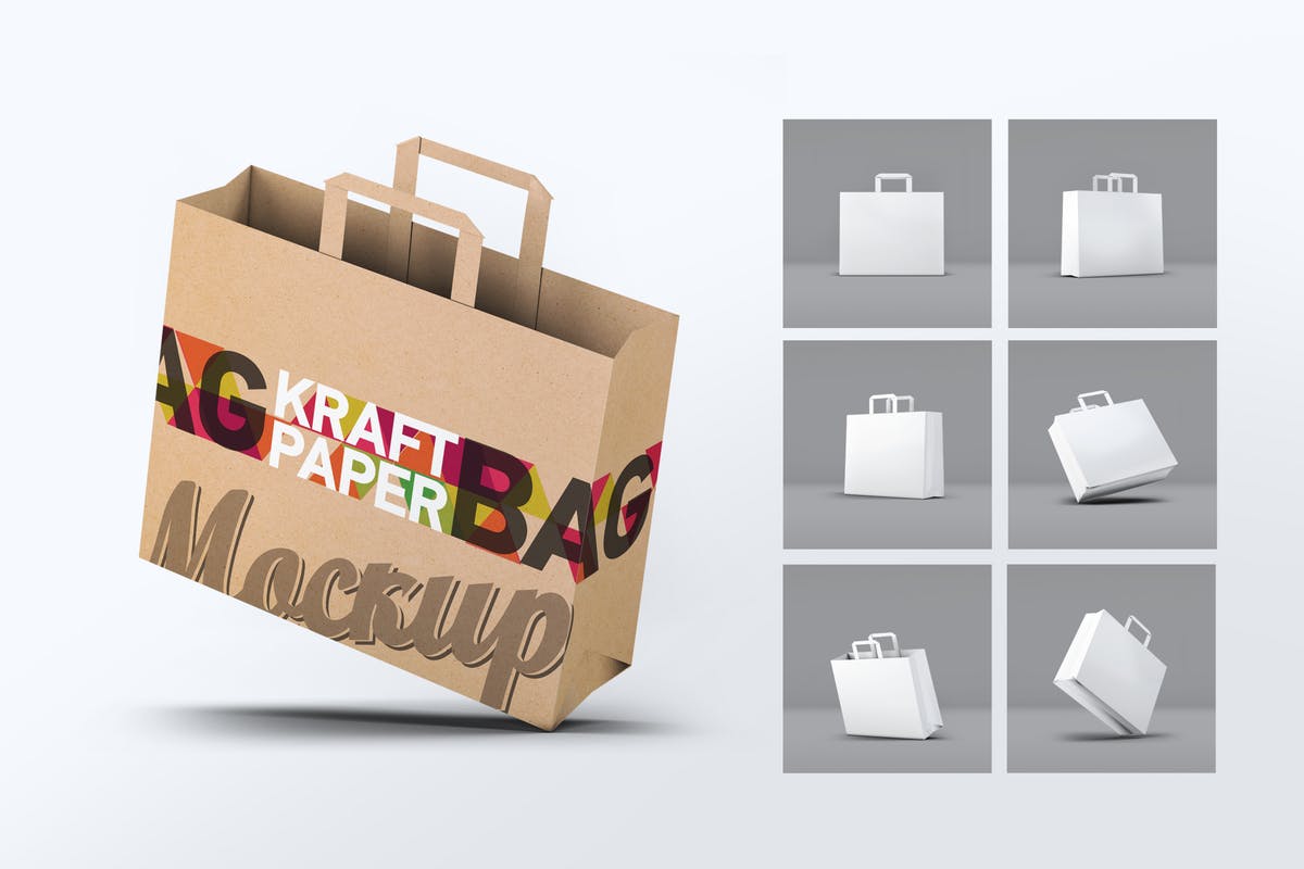 牛皮纸购物袋样机模板 Kraft Paper Bag Mock-Up插图
