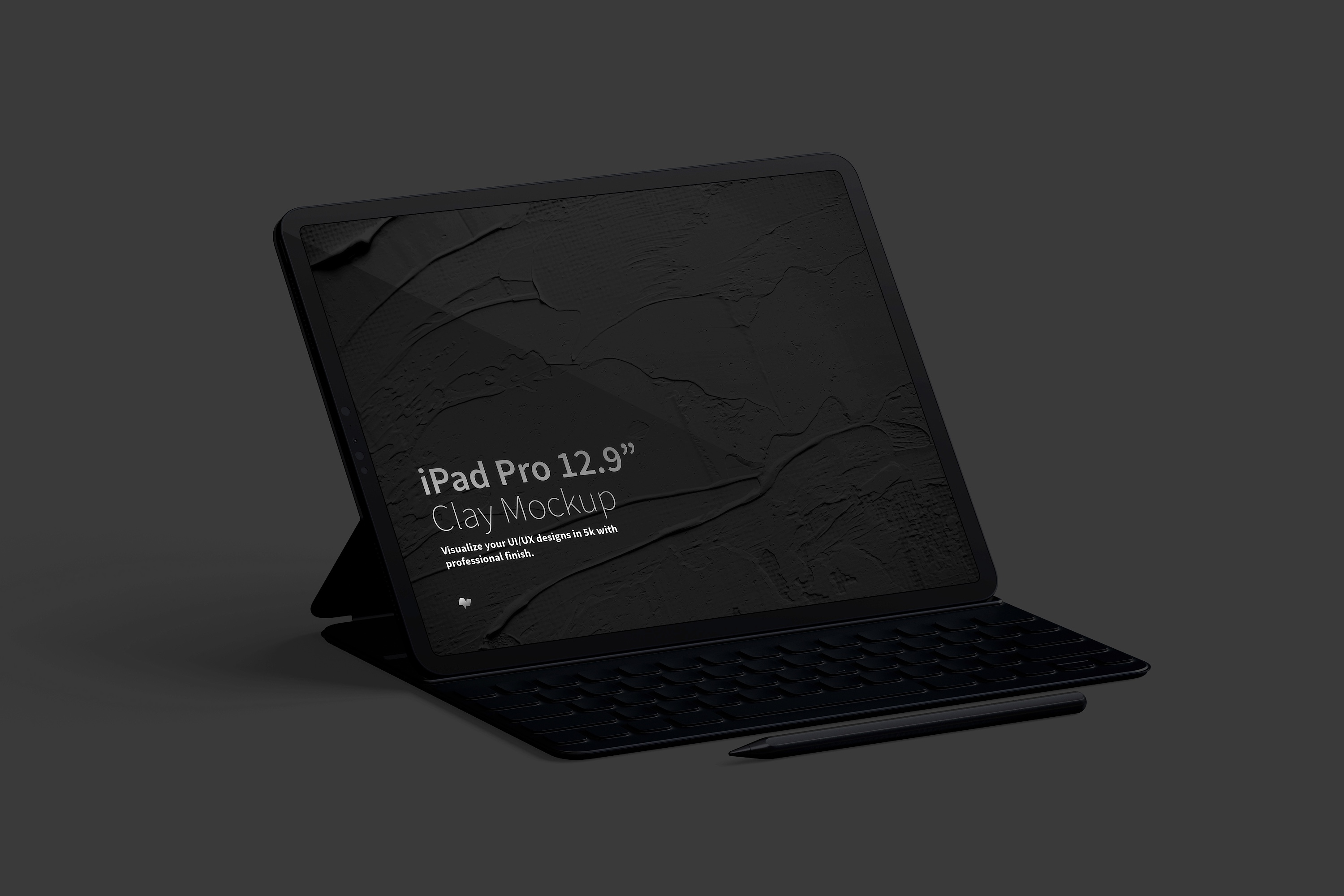 附带键盘的iPad Pro平板电脑屏幕演示样机模板 Clay iPad Pro 12.9” Mockup, With Key Board插图(4)