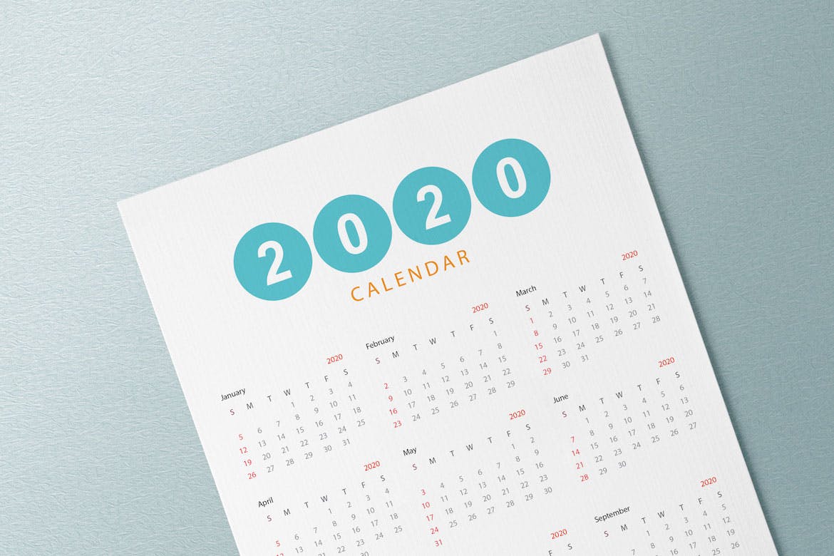 简约设计风格2020年单页日历设计模板 Creative Calendar Pro 2020插图(3)
