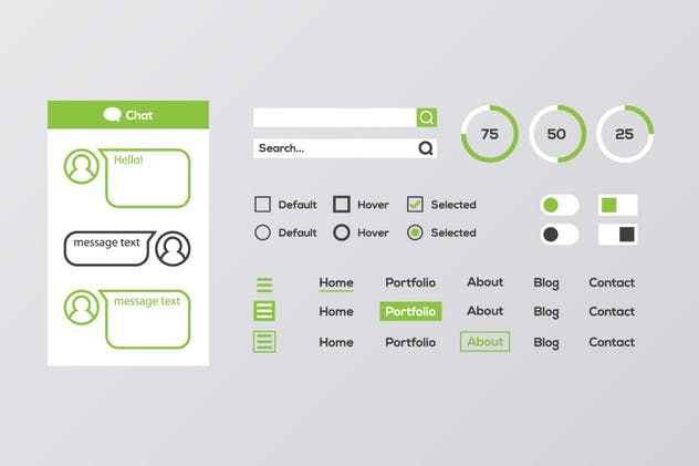 绿白配色扁平设计风格移动Web用户界面工具包 Green & White Flat Mobile Web UI Kit插图(4)