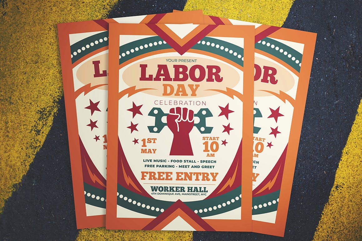 美国劳工节庆祝活动海报传单设计模板 Labor Day Celebration Flyer插图(2)