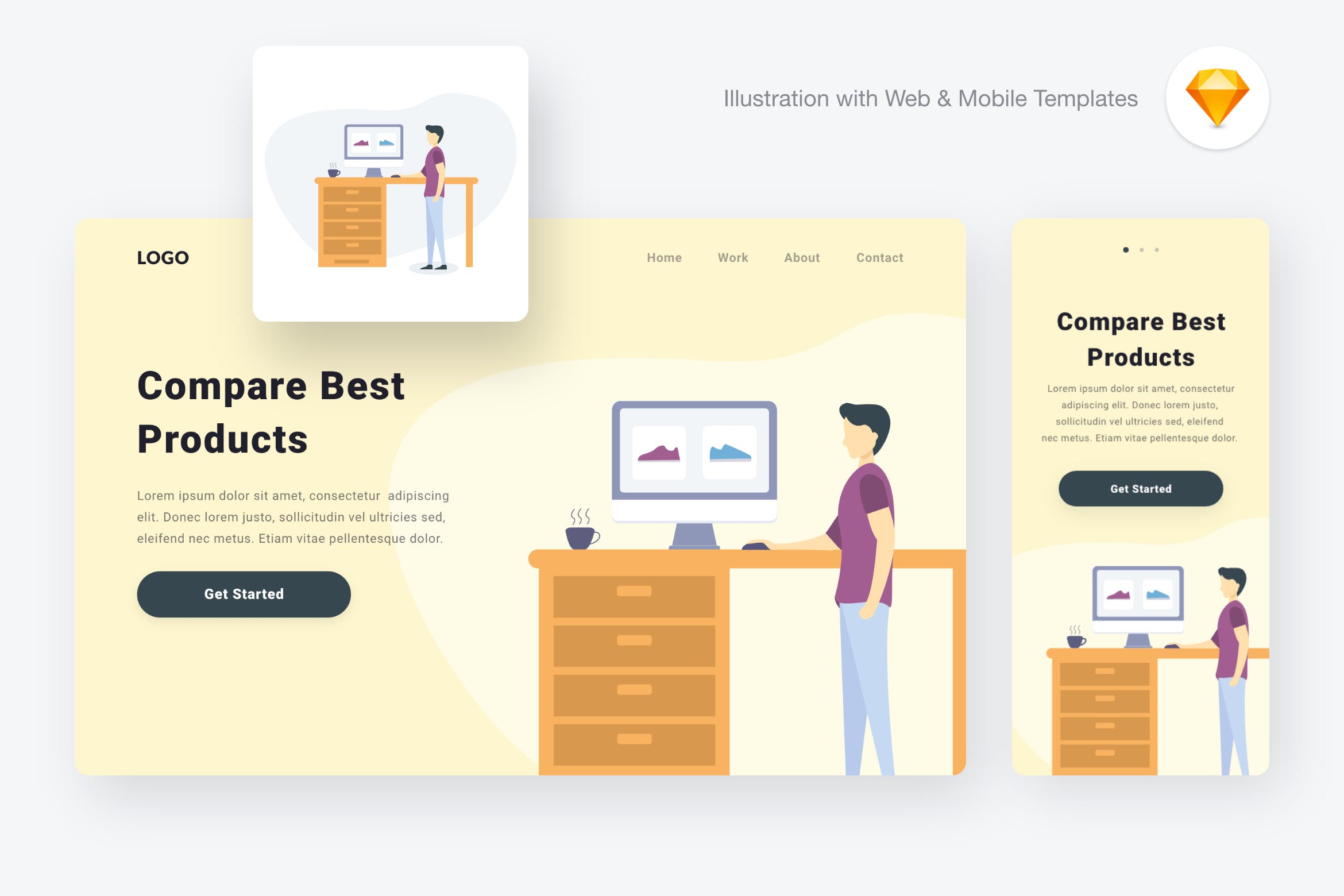 产品对比主题APP&Web矢量插画素材 Comparing products illustration (Sketch & SVG)插图