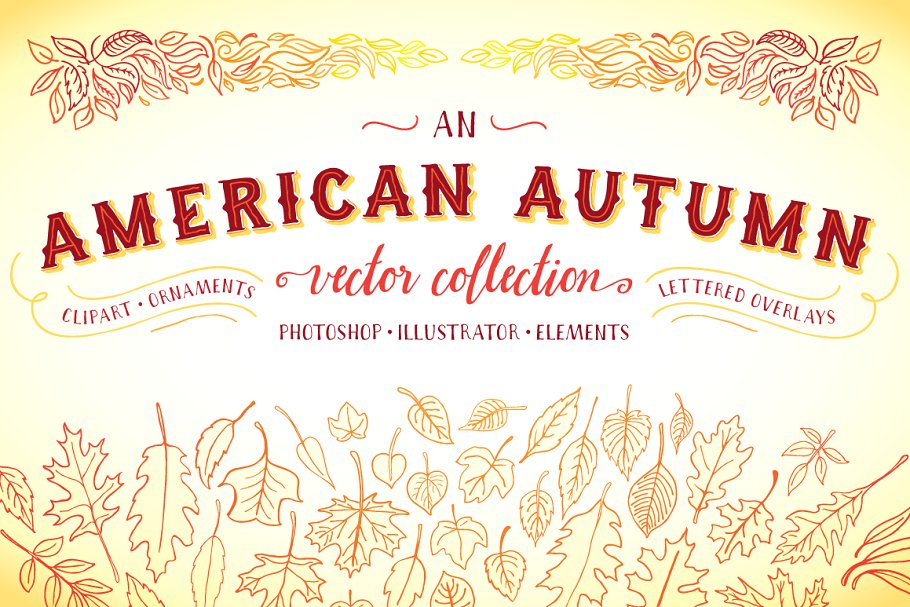 150+秋季插图和剪贴画元素 An American Autumn插图