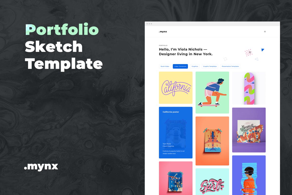 创意设计作品展示网站Sketch设计模板 Portfolio Sketch Template – Mynx插图