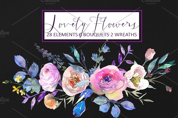 粉红水彩花卉设计素材集 Pink Watercolor Flowers Collection插图(7)