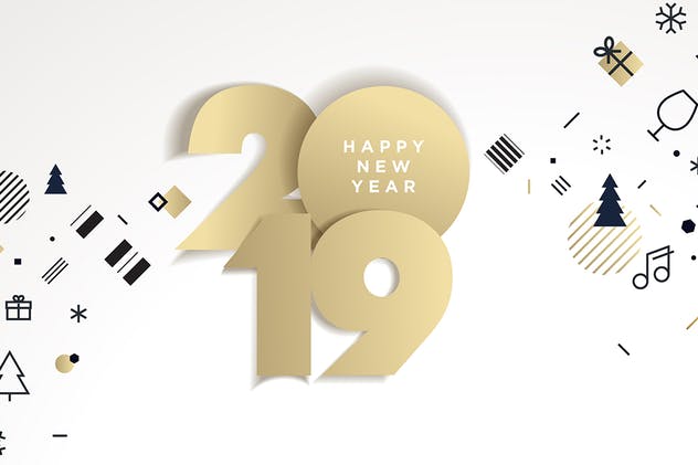 2019年数字图形新年贺卡海报设计模板 Happy New Year 2019插图(1)