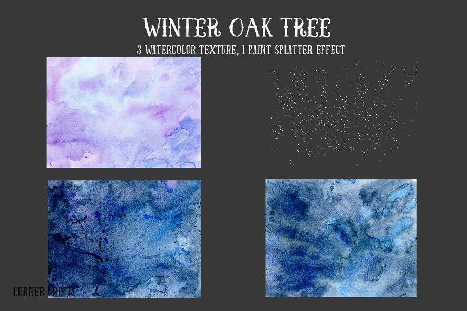 手绘水彩艺术栎树剪贴画 Watercolor Winter Oak Trees插图(2)