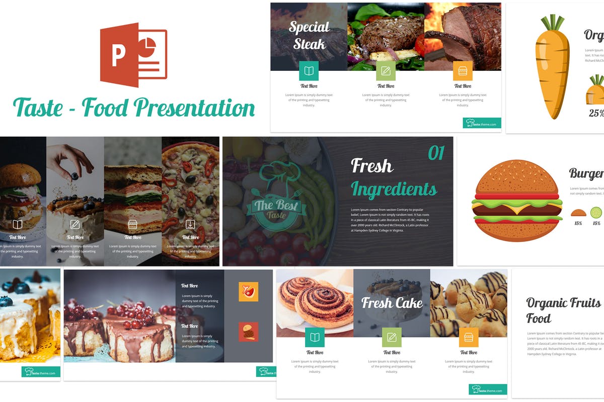 美味西式快餐主题PPT幻灯片设计模板 Taste – Food Powerpoint Template插图