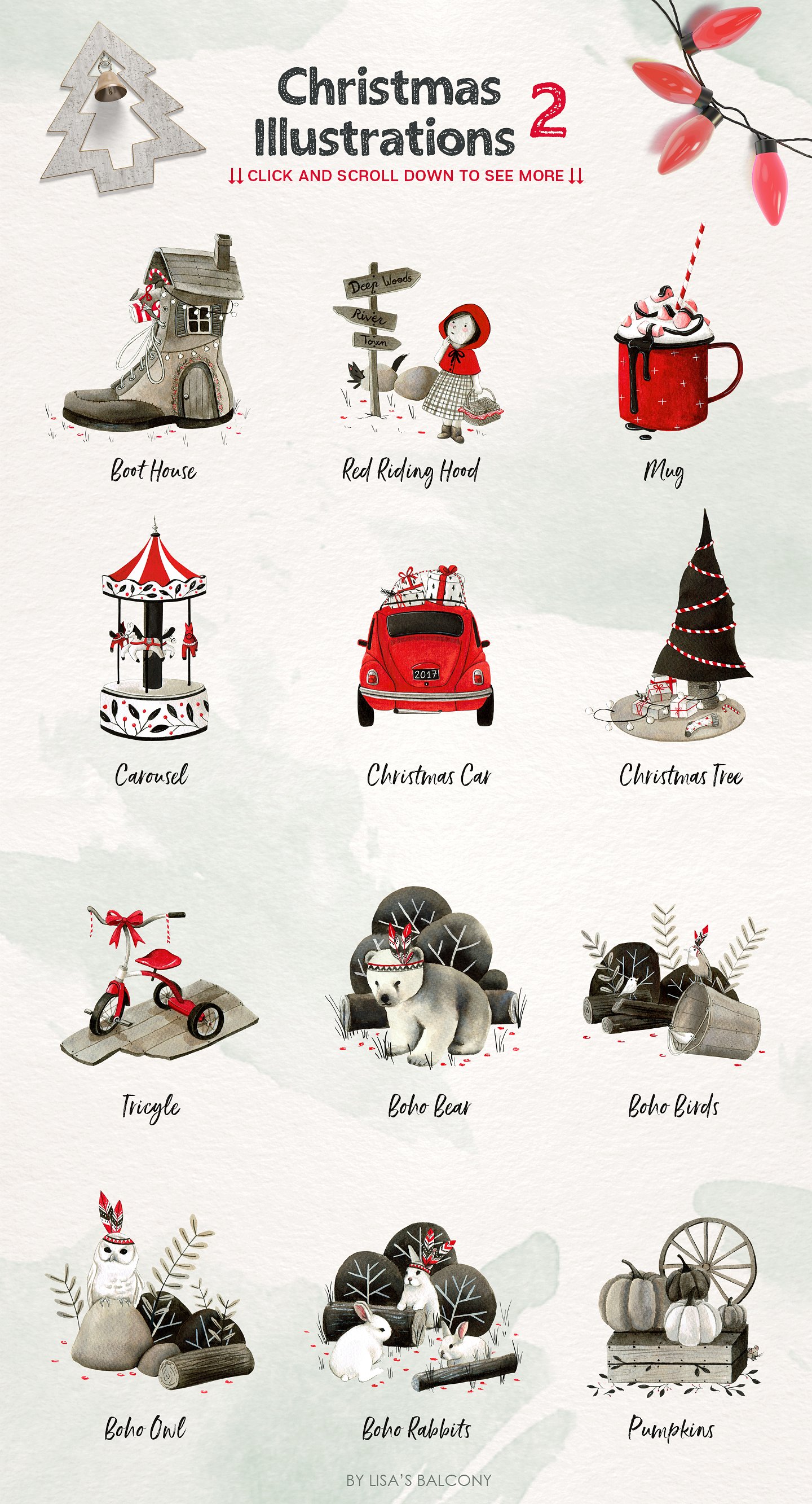 Christmas Illustration Inktober漂亮实用的圣诞节手绘插画素材合辑下载[psd,png]插图(1)