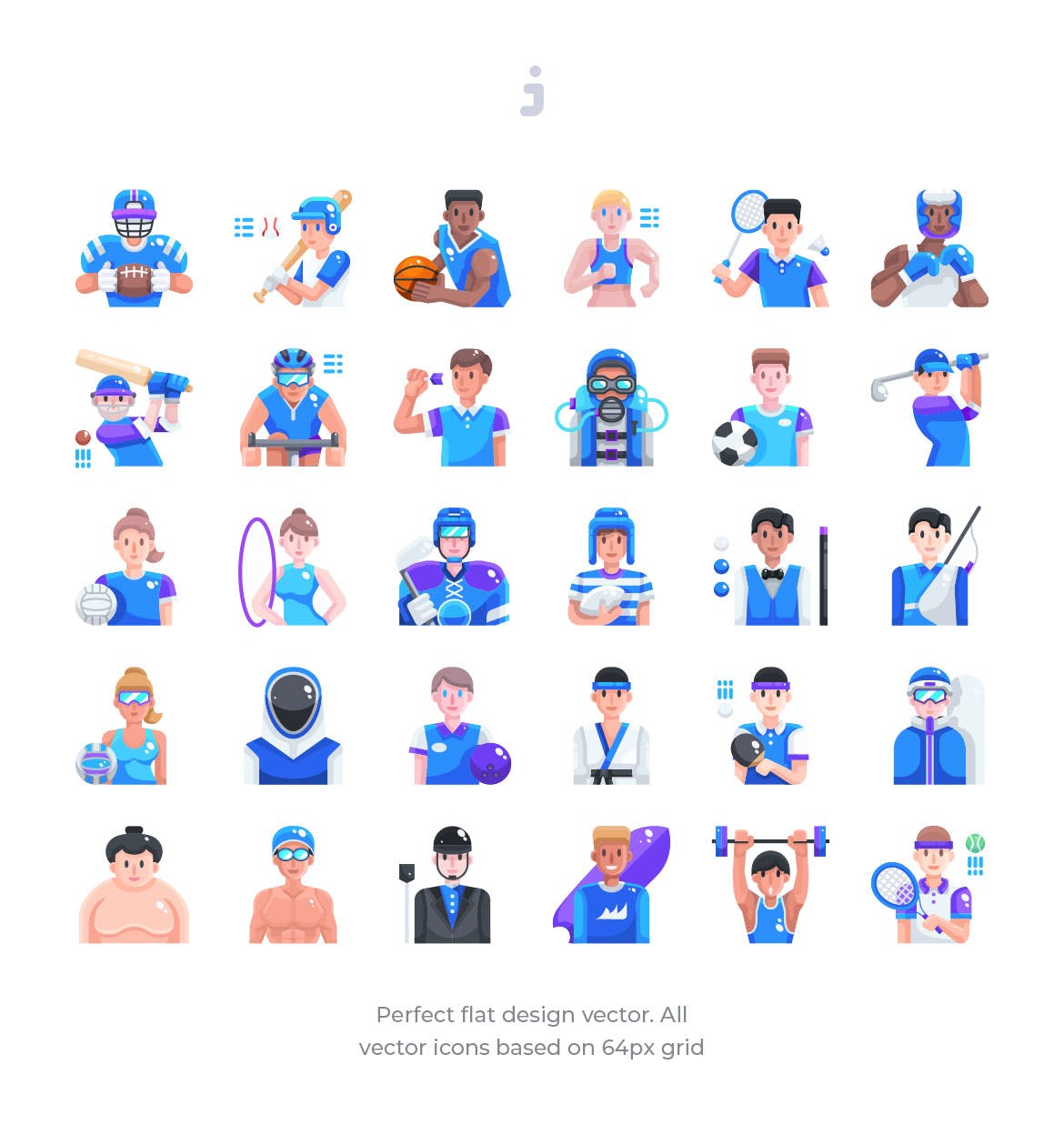 30枚运动员人物扁平化设计矢量图标 30 Sport Avatar Icons – Flat插图(1)