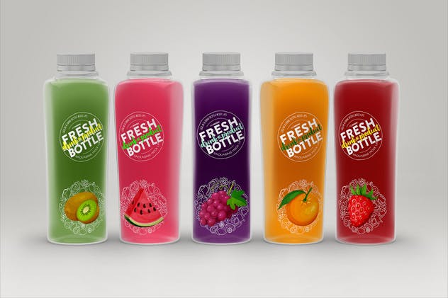 果汁瓶包装外观设计样机模板 Juice Bottle Set Packaging MockUp插图(3)
