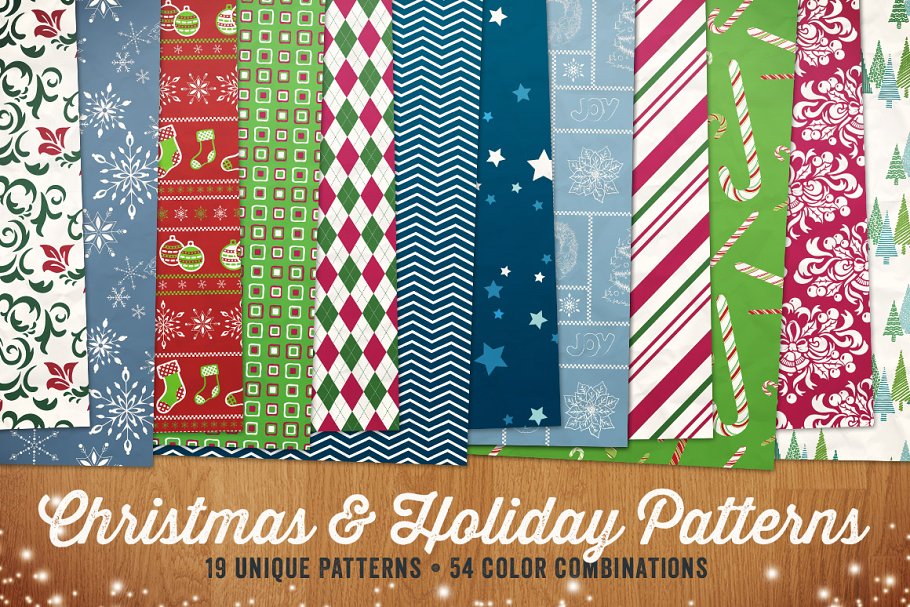 圣诞节假日主题图案纸张纹理V.1 Christmas & Holiday Patterns Vol 1插图