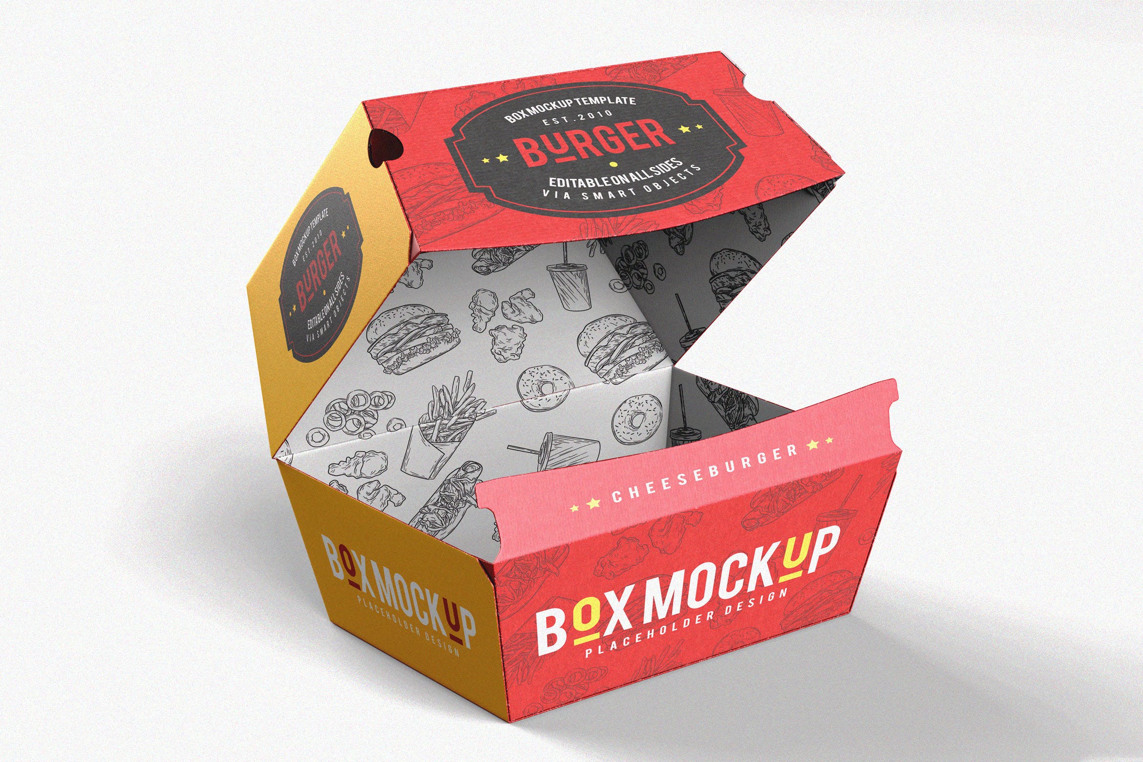 汉堡盒外卖外带包装设计样机模板 Takeaway Packaging Hamburger Box Mock-Up插图