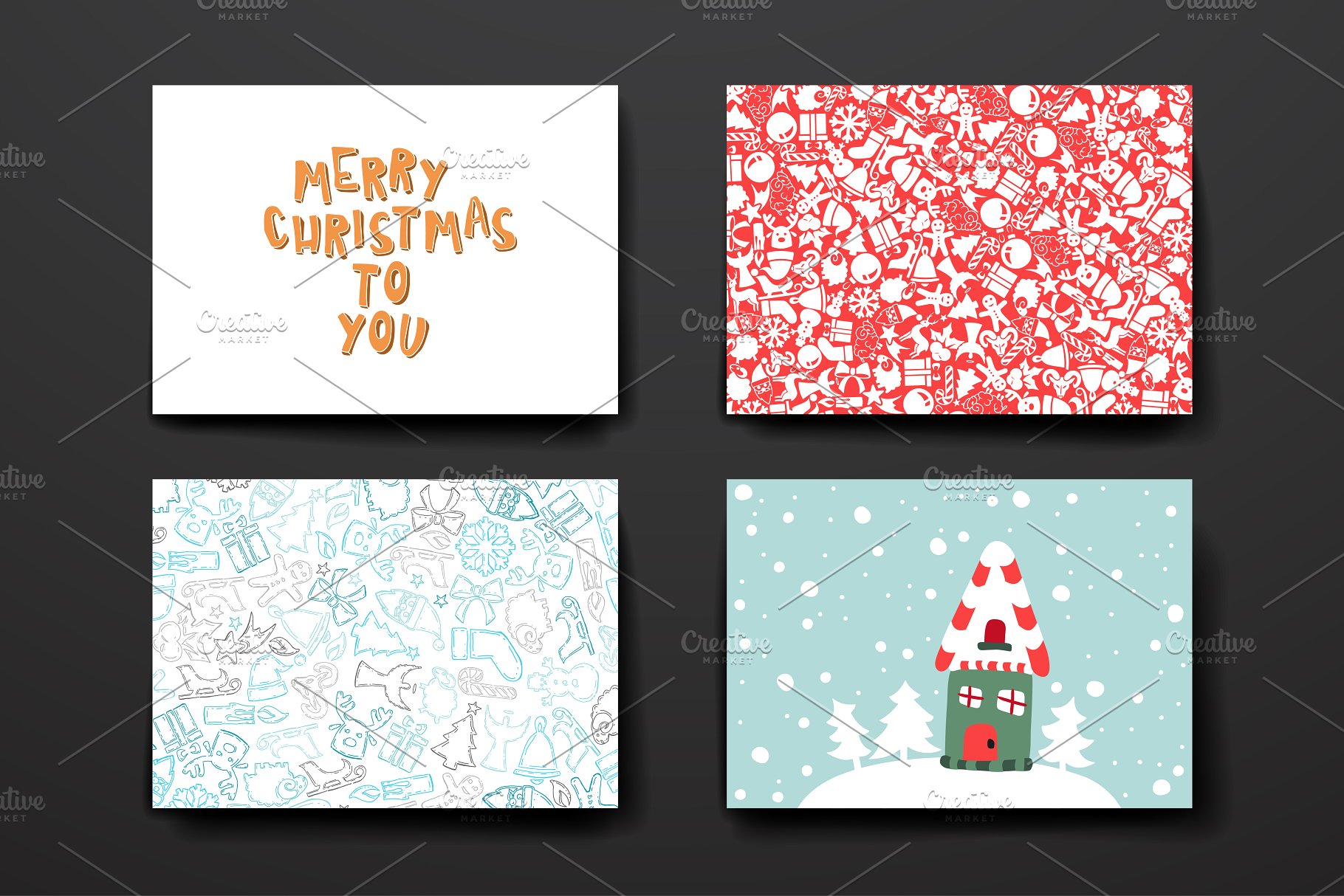 圣诞节风格的贺卡&横幅模板 Set of Cards in Christmas style插图