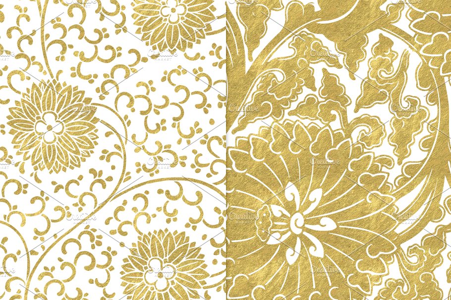 白色和金色花卉图案纹理背景 White and Gold Floral Backgrounds插图(2)