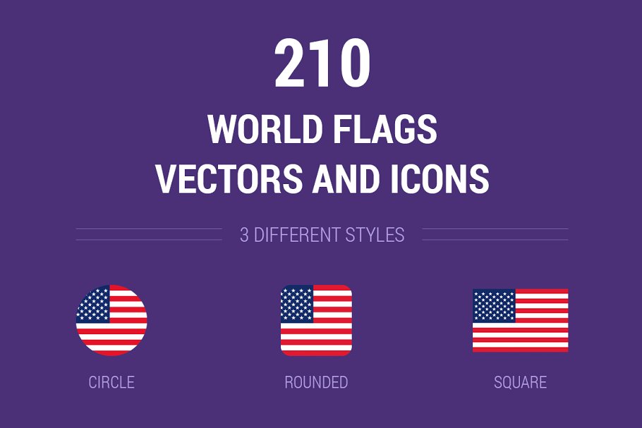 210枚世界各地国家旗帜矢量图形&图标 210 World Flags Vectors and Icons插图