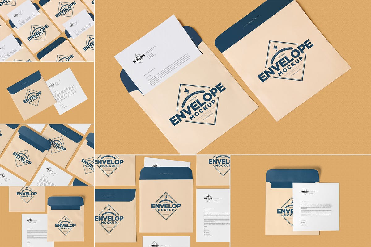 独特个性方形企业信封样机 Unique Square Shaped Envelope Mockups插图