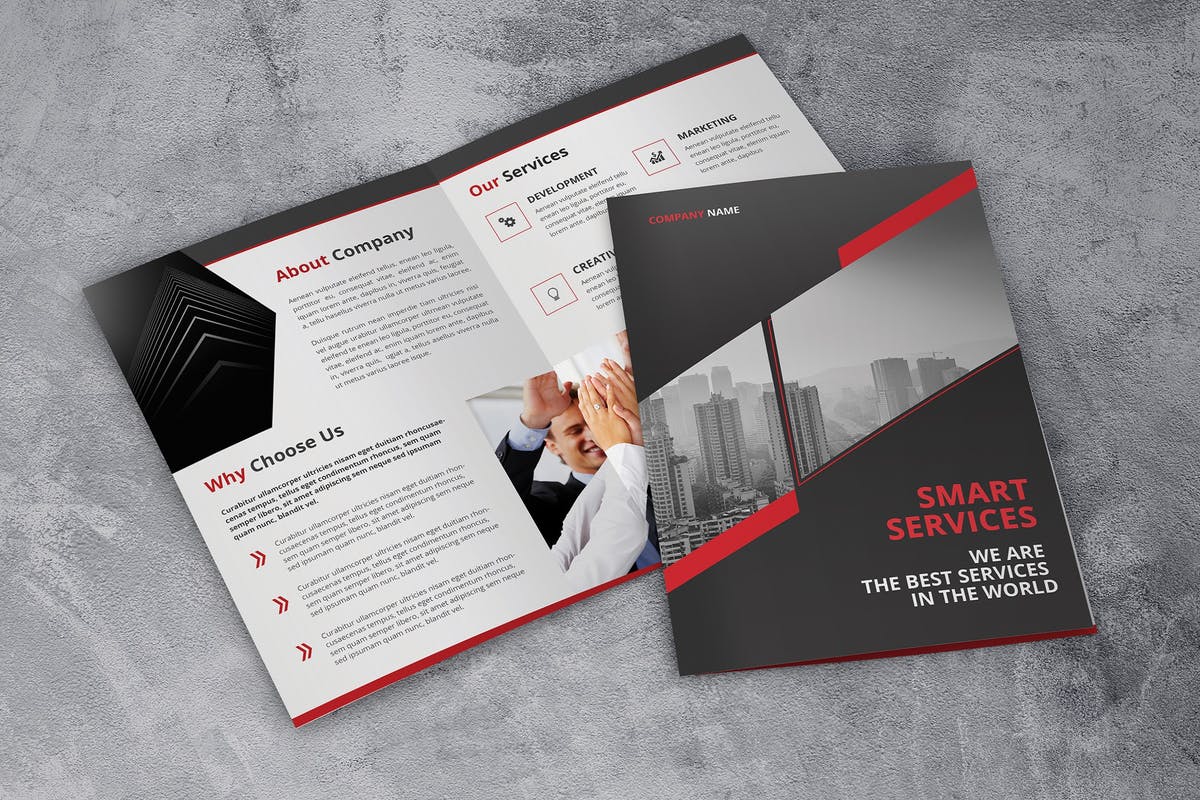 智能服务双折页营销手册设计PSD模板 Smart Service Bifold Brochure插图