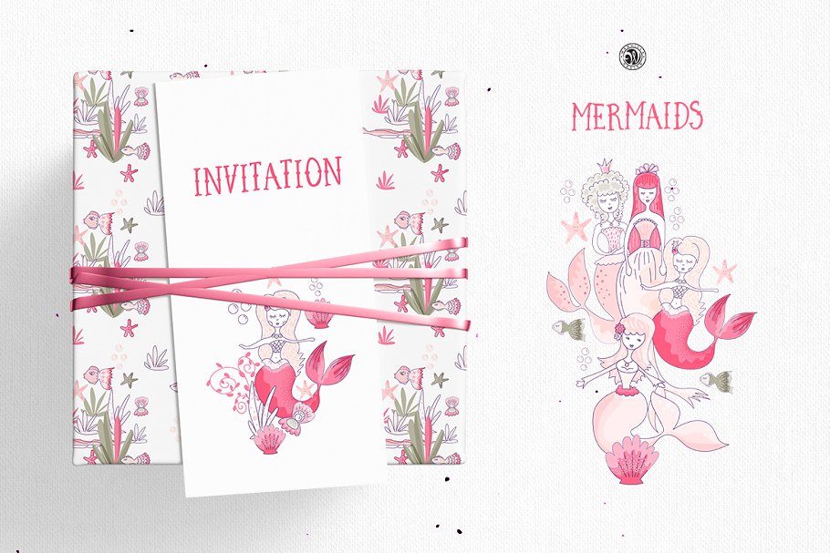 儿童产品素材粉红色美人鱼矢量剪贴画 Mermaids插图(4)