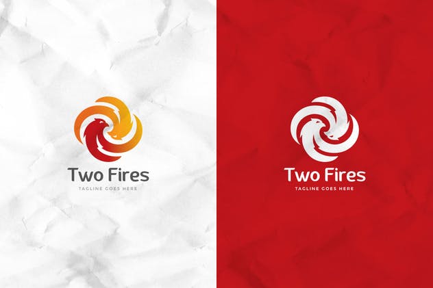 火凤凰火焰创意Logo设计模板 Two Fires Logo Template插图(2)