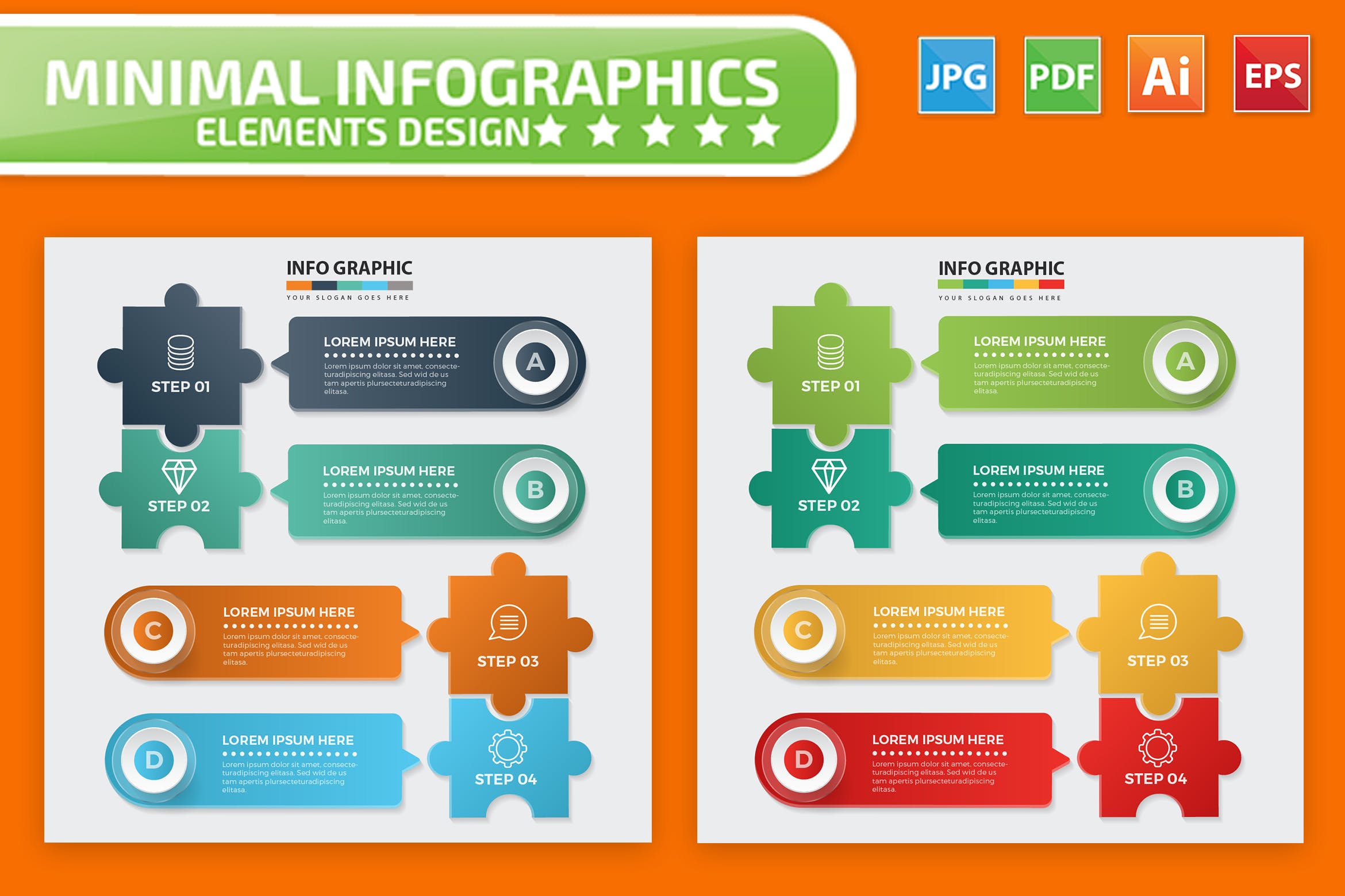拼图风格流程步骤信息图表设计矢量图形素材 Puzzle Infographic Elements Design插图