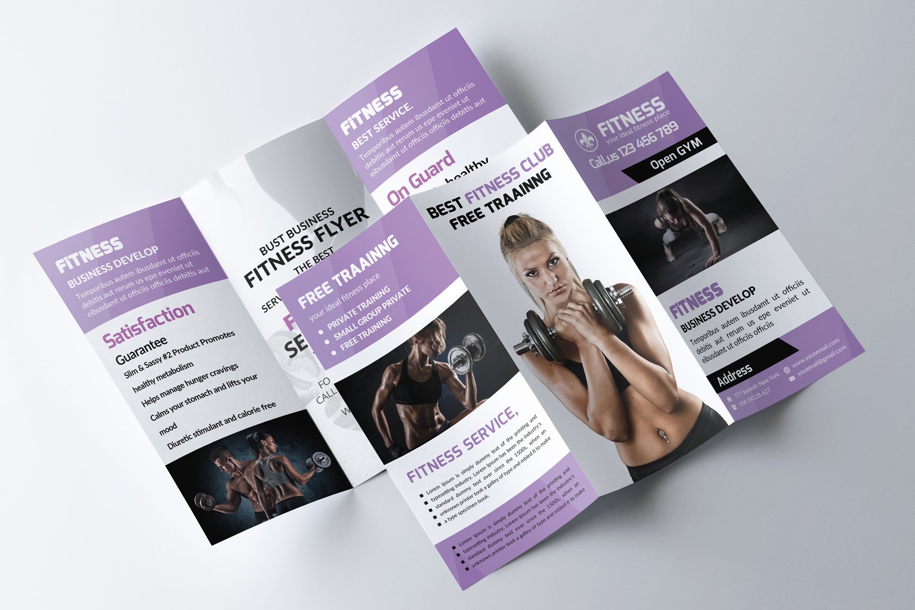 运动健身俱乐部传单设计模板 Sport Fitness Trifold Brochure插图(3)